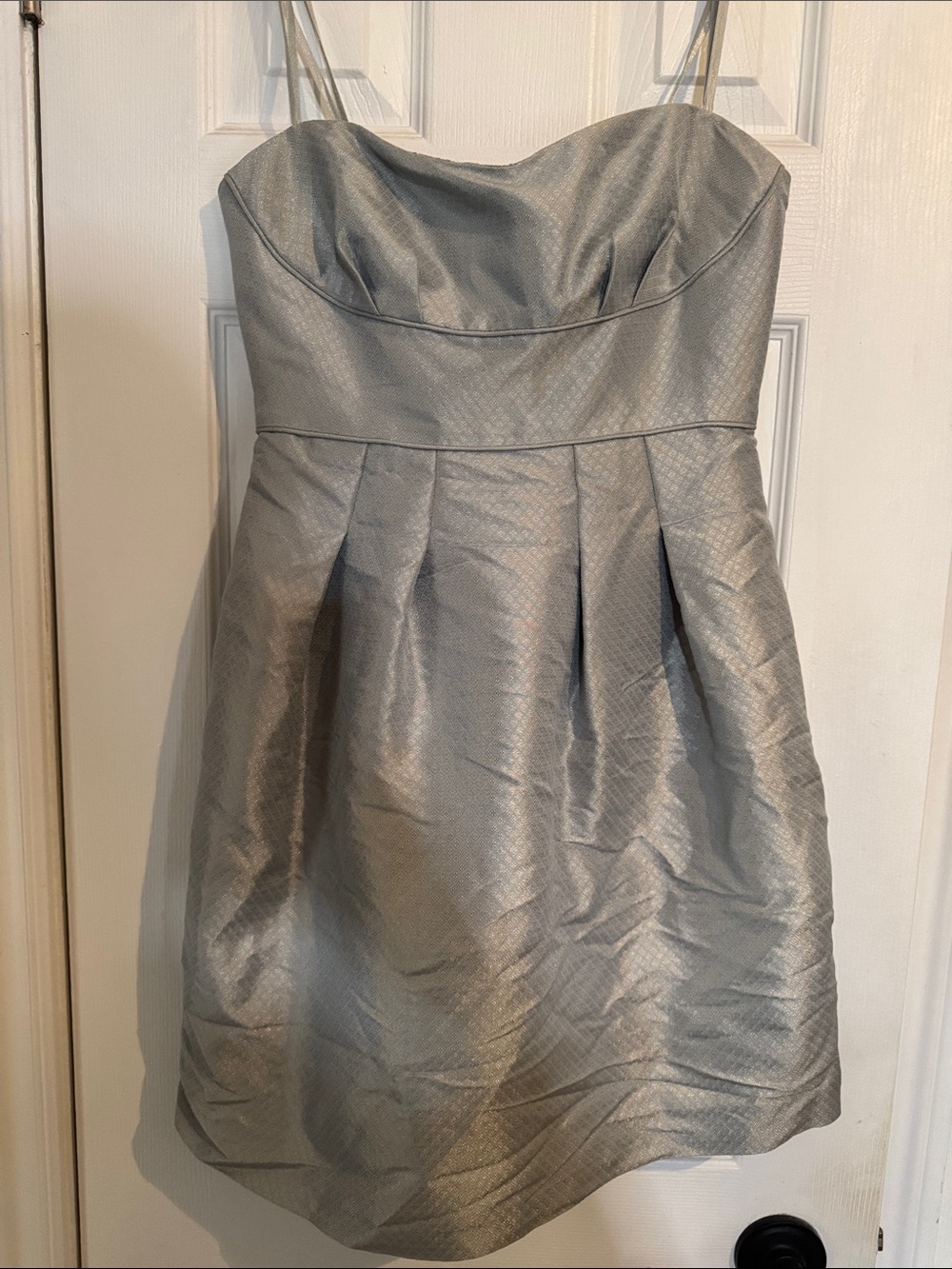 BCBGMAXAZRIA Silver Jacquard Strapless Cocktail Dress Size 2